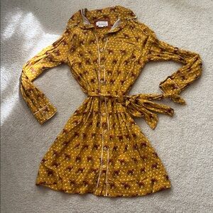 Anthropologie Forest Friends Yellow Fox Shirt Dress